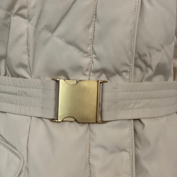 Cream Cole Haan Belted Down Puffer Jacket Medium - Picture 4 of 6